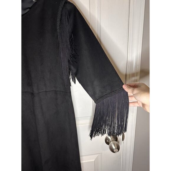 Zara Black Suede Western Dress Tassel Fringe Long Sleeve Size Small Cowgirl - Picture 5 of 8